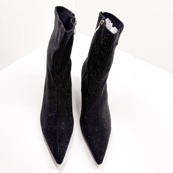 Azalea Wang Nerola Black Rhinestone Ankle Boots Size 10 Pointed Toe Kitten Heel - Picture 5 of 13
